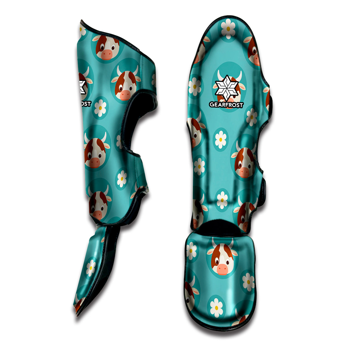 Cute Cow And Daisy Flower Pattern Print Muay Thai Shin Guard