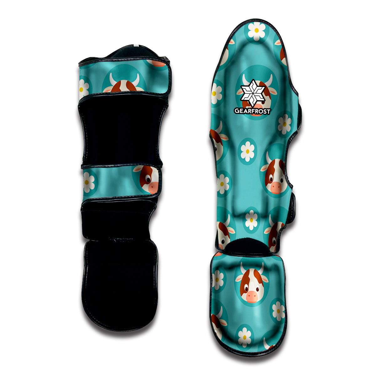 Cute Cow And Daisy Flower Pattern Print Muay Thai Shin Guard