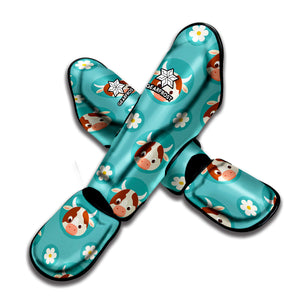 Cute Cow And Daisy Flower Pattern Print Muay Thai Shin Guard