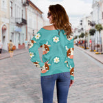 Cute Cow And Daisy Flower Pattern Print Off Shoulder Sweatshirt GearFrost