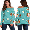 Cute Cow And Daisy Flower Pattern Print Off Shoulder Sweatshirt GearFrost