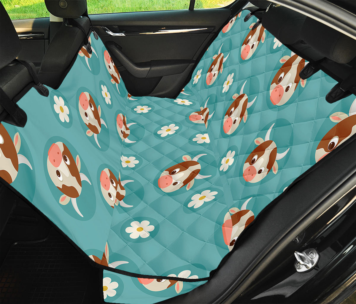 Cute Cow And Daisy Flower Pattern Print Pet Car Back Seat Cover