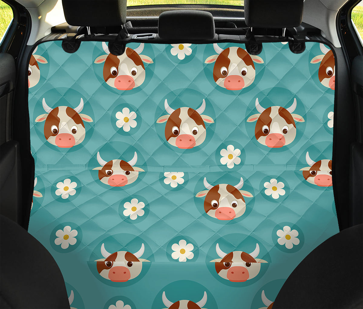 Cute Cow And Daisy Flower Pattern Print Pet Car Back Seat Cover