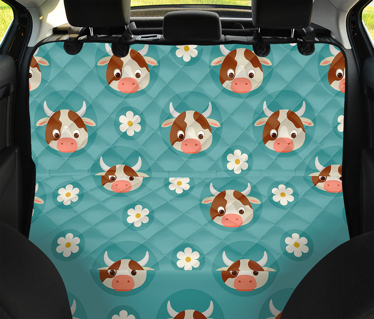 Cute Cow And Daisy Flower Pattern Print Pet Car Back Seat Cover