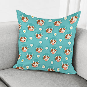 Cute Cow And Daisy Flower Pattern Print Pillow Cover