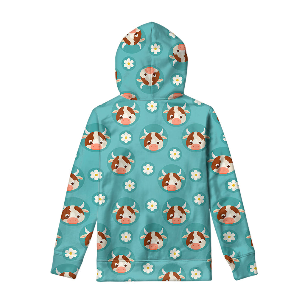 Cute Cow And Daisy Flower Pattern Print Pullover Hoodie