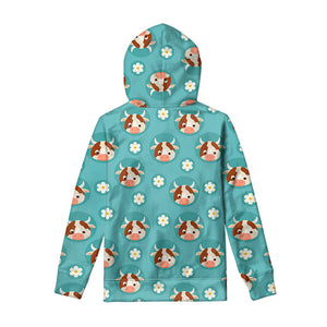 Cute Cow And Daisy Flower Pattern Print Pullover Hoodie