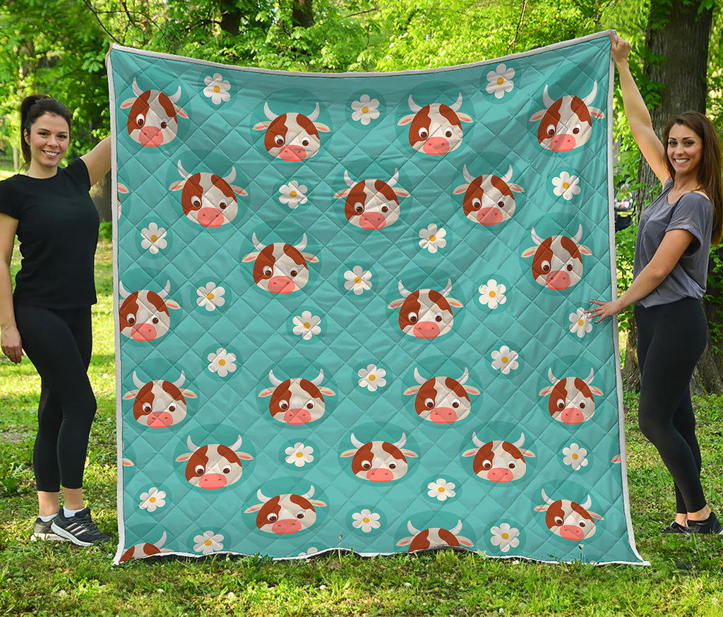 Cute Cow And Daisy Flower Pattern Print Quilt