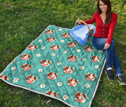 Cute Cow And Daisy Flower Pattern Print Quilt