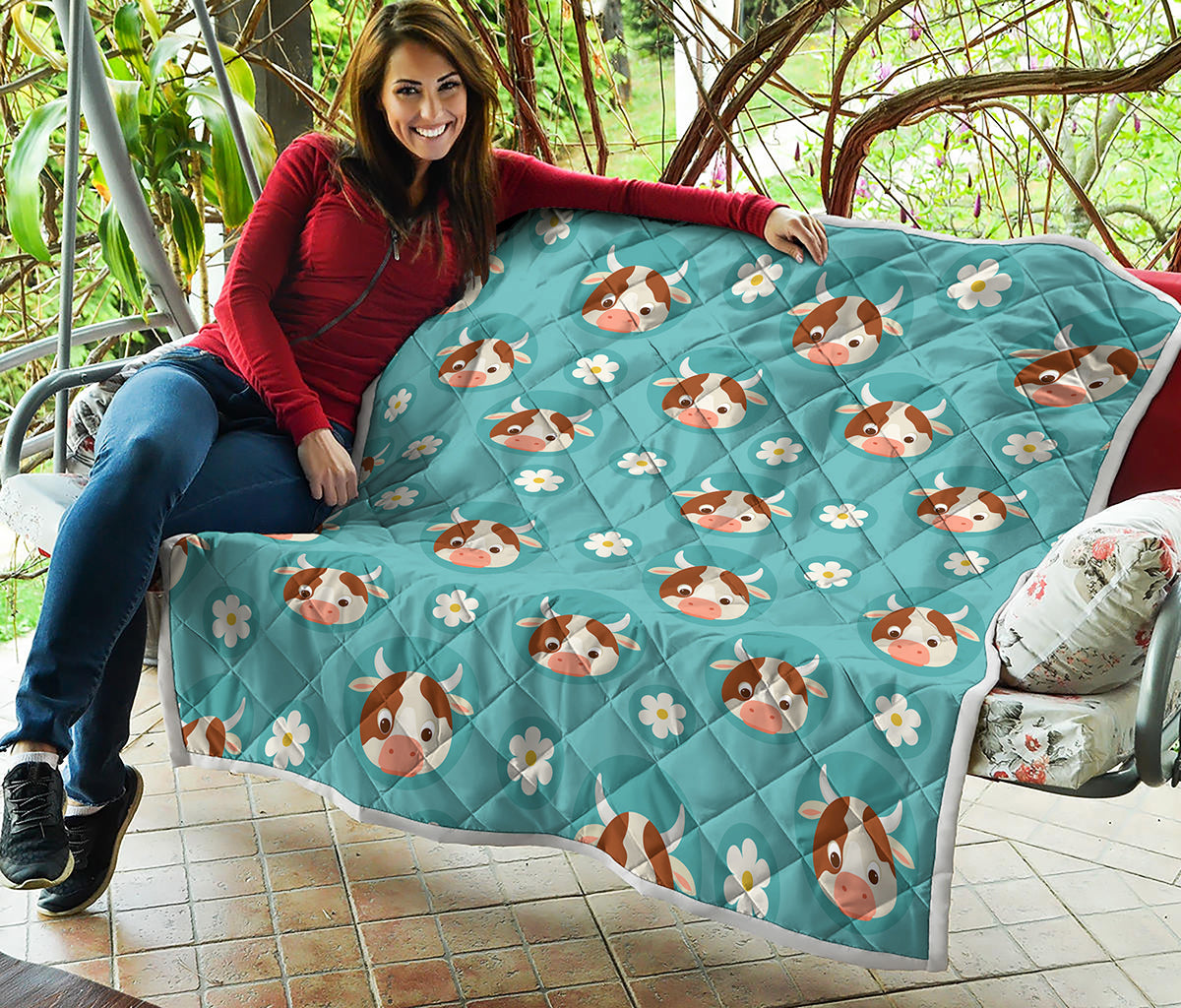 Cute Cow And Daisy Flower Pattern Print Quilt