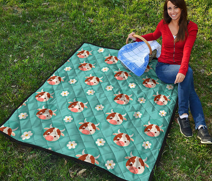 Cute Cow And Daisy Flower Pattern Print Quilt