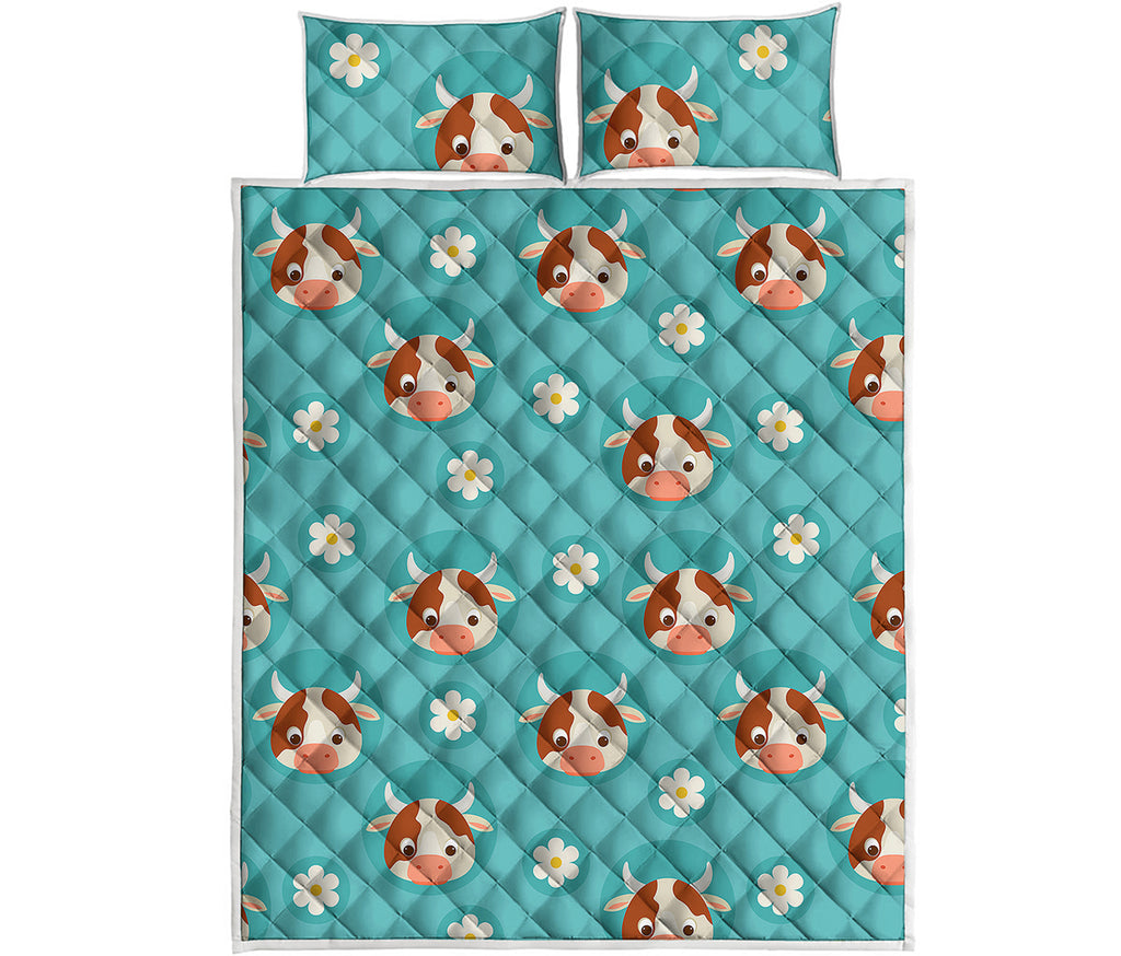 Cute Cow And Daisy Flower Pattern Print Quilt Bed Set