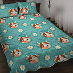 Cute Cow And Daisy Flower Pattern Print Quilt Bed Set