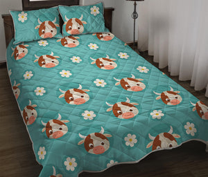 Cute Cow And Daisy Flower Pattern Print Quilt Bed Set