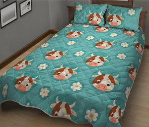 Cute Cow And Daisy Flower Pattern Print Quilt Bed Set