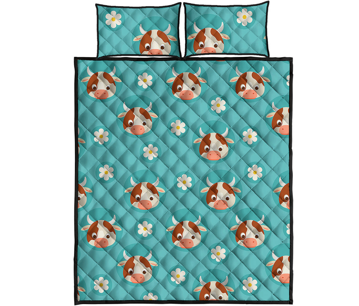 Cute Cow And Daisy Flower Pattern Print Quilt Bed Set