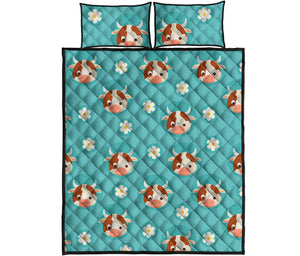 Cute Cow And Daisy Flower Pattern Print Quilt Bed Set