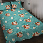 Cute Cow And Daisy Flower Pattern Print Quilt Bed Set