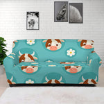 Cute Cow And Daisy Flower Pattern Print Sofa Cover