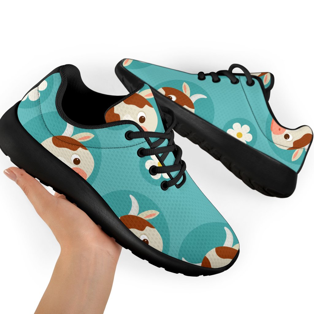 Cute Cow And Daisy Flower Pattern Print Sport Shoes GearFrost