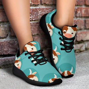 Cute Cow And Daisy Flower Pattern Print Sport Shoes GearFrost