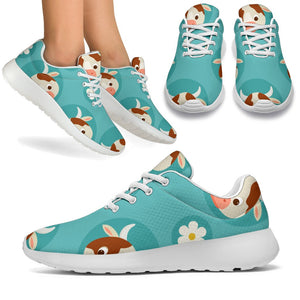 Cute Cow And Daisy Flower Pattern Print Sport Shoes GearFrost