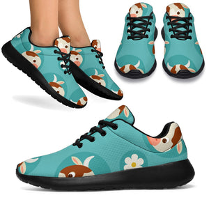 Cute Cow And Daisy Flower Pattern Print Sport Shoes GearFrost