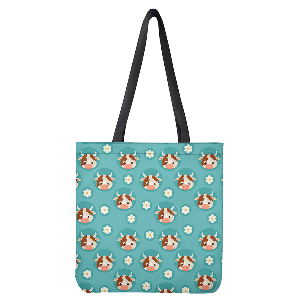 Cute Cow And Daisy Flower Pattern Print Tote Bag