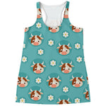 Cute Cow And Daisy Flower Pattern Print Women's Racerback Tank Top