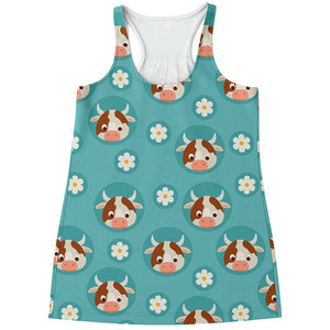 Cute Cow And Daisy Flower Pattern Print Women's Racerback Tank Top