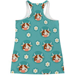 Cute Cow And Daisy Flower Pattern Print Women's Racerback Tank Top