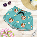 Cute Cow And Daisy Flower Pattern Print Women's Shorts