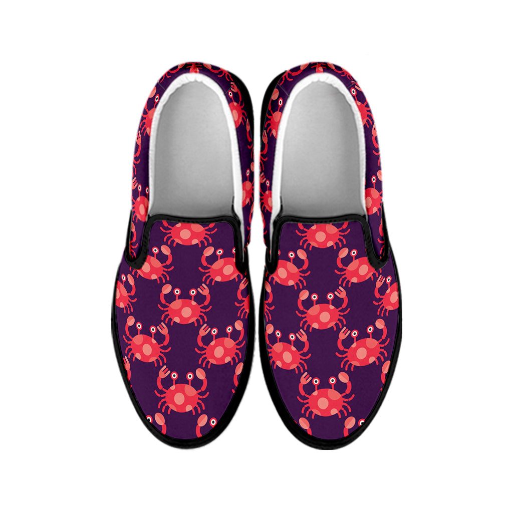 Cute Crab Pattern Print Black Slip On Shoes
