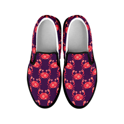 Cute Crab Pattern Print Black Slip On Shoes