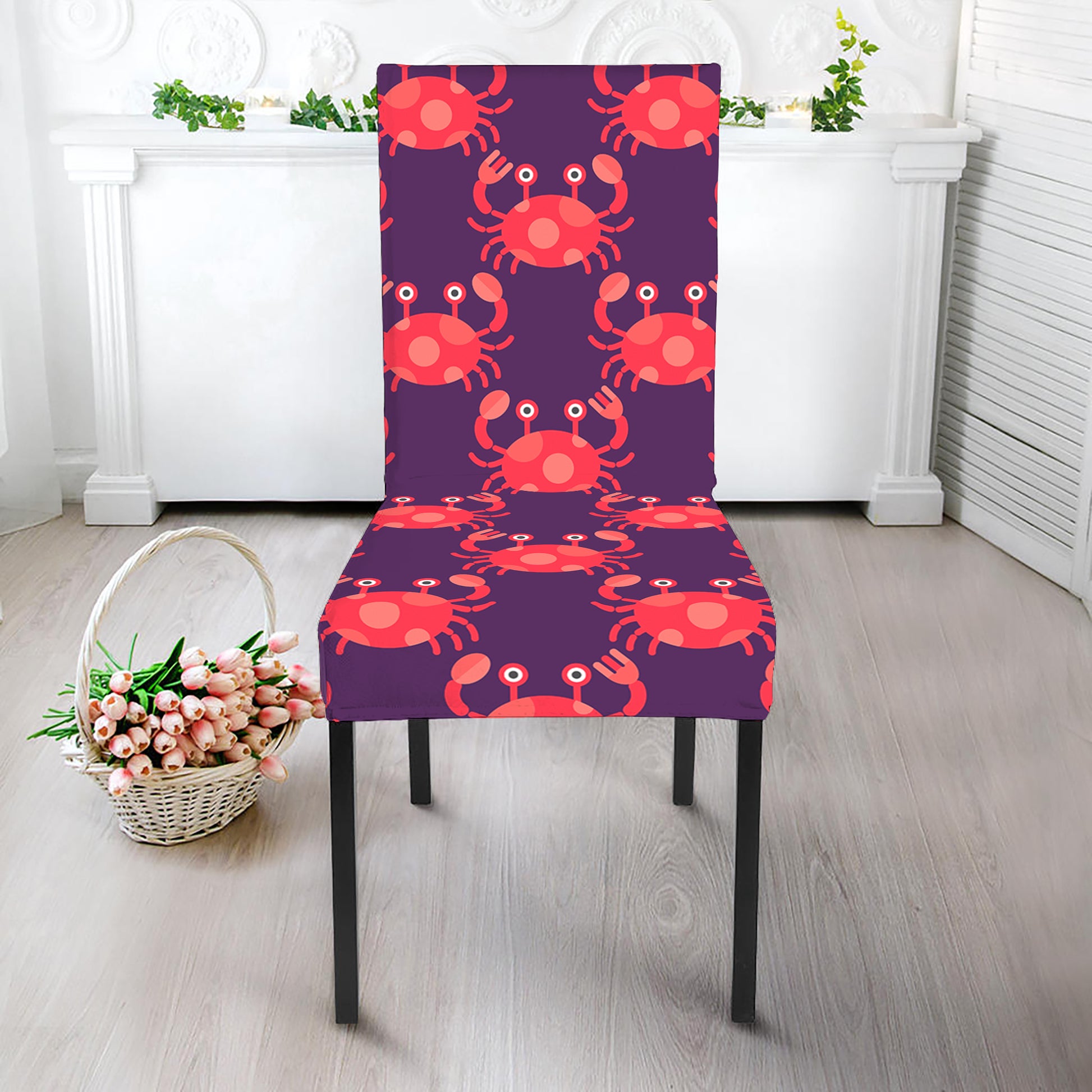 Cute Crab Pattern Print Dining Chair Slipcover