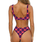 Cute Crab Pattern Print Front Bow Tie Bikini
