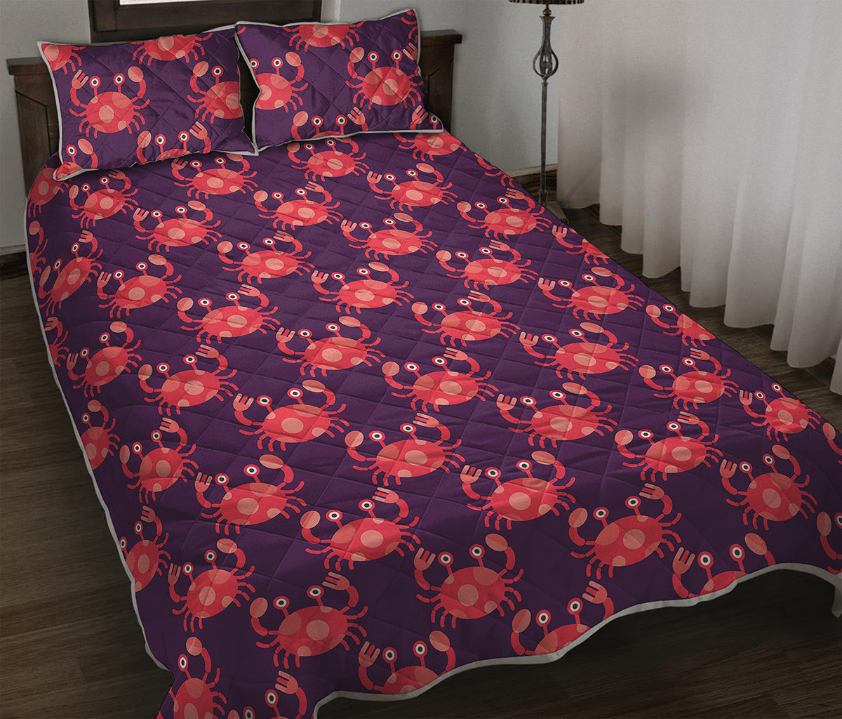 Cute Crab Pattern Print Quilt Bed Set