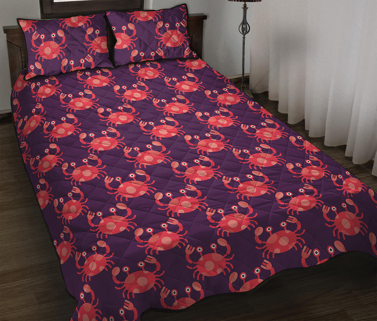 Cute Crab Pattern Print Quilt Bed Set