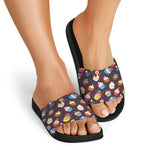Cute Cupcake Pattern Print Black Slide Sandals