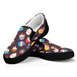 Cute Cupcake Pattern Print Black Slip On Shoes