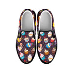 Cute Cupcake Pattern Print Black Slip On Shoes