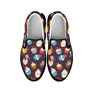 Cute Cupcake Pattern Print Black Slip On Shoes