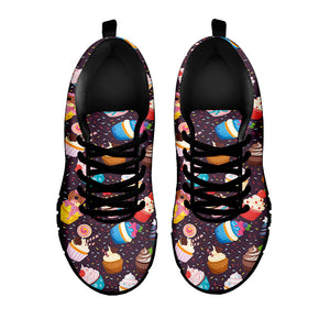 Cute Cupcake Pattern Print Black Sneakers