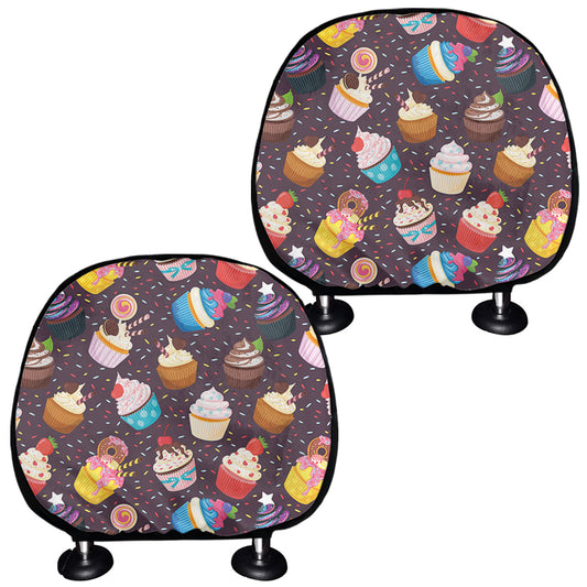 Cute Cupcake Pattern Print Car Headrest Covers