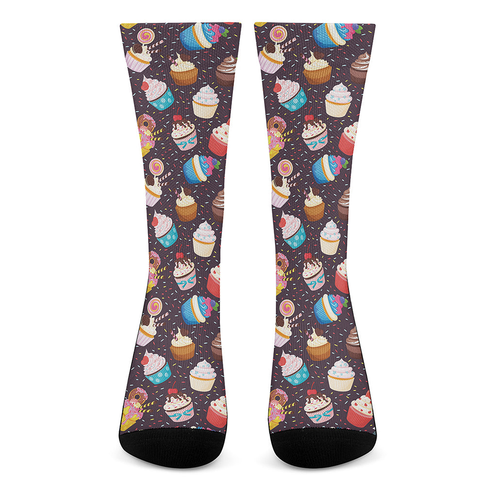 Cute Cupcake Pattern Print Crew Socks