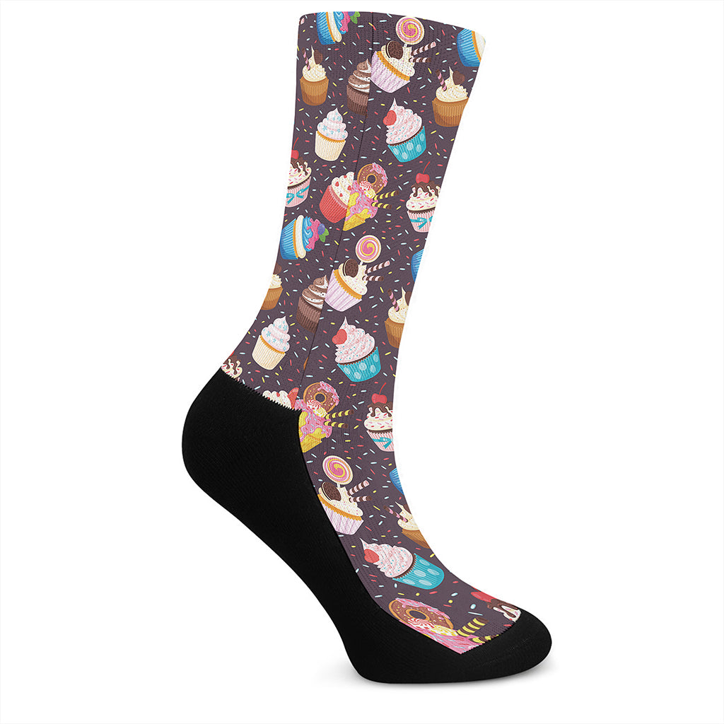 Cute Cupcake Pattern Print Crew Socks