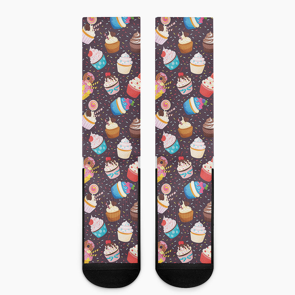 Cute Cupcake Pattern Print Crew Socks