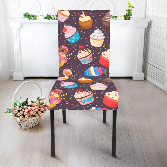 Cute Cupcake Pattern Print Dining Chair Slipcover