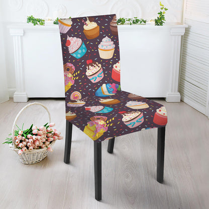 Cute Cupcake Pattern Print Dining Chair Slipcover