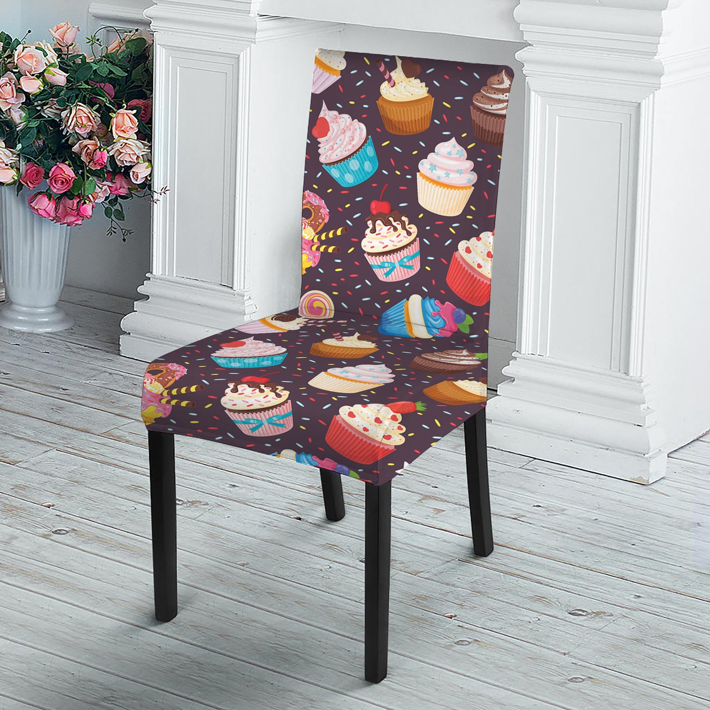 Cute Cupcake Pattern Print Dining Chair Slipcover
